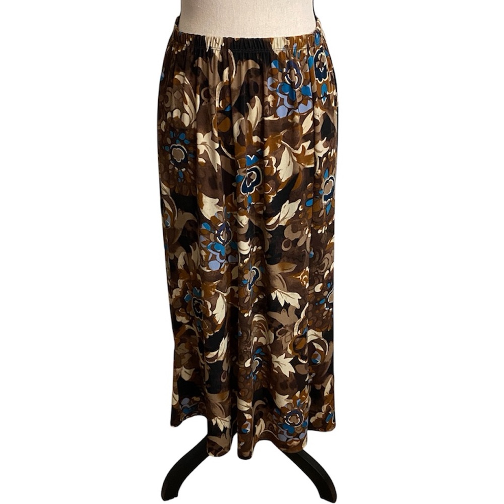 Vintage Bechamel Brown Floral Midi Skirt Sz Medium Coquette Office